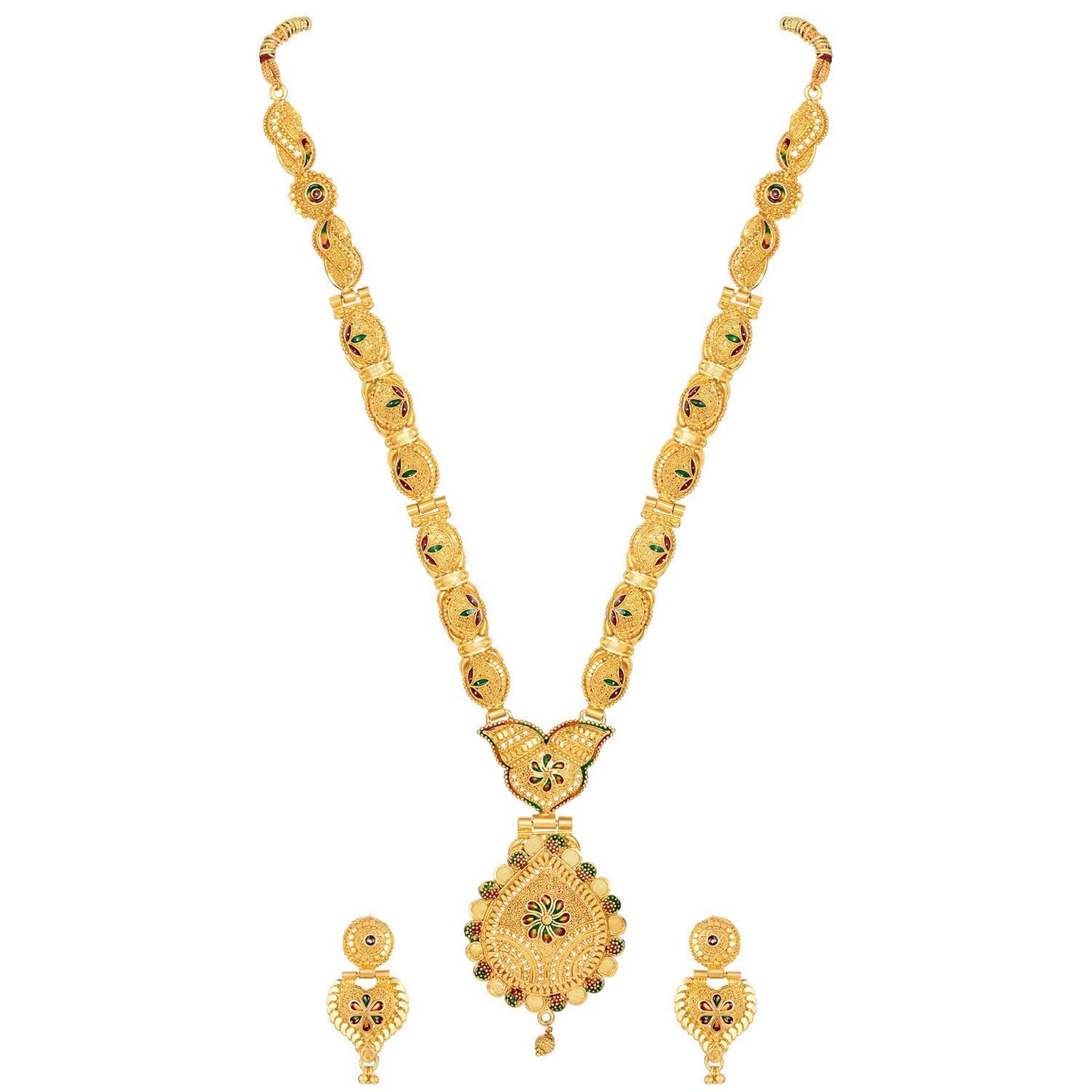 Shining Diva Fashion Latest Long Design Necklace Set For Women Traditional One Gram Gold Plated Jewellery (Golden) (11503s)