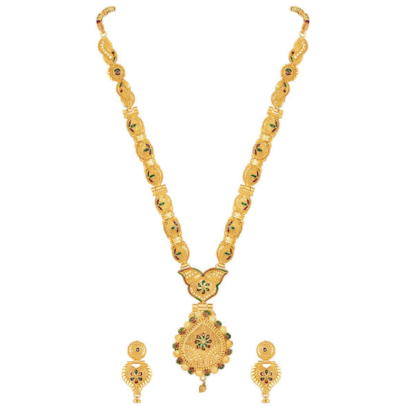 Shining Diva Fashion Latest Long Design Necklace Set For Women Traditional One Gram Gold Plated Jewellery (Golden) (11503s)