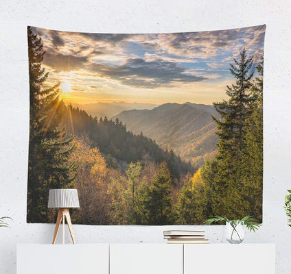 KASTWAVE Fall Sunrise Great Mountain Tennessee Great Forest Decorative Tapestry, 50X60 Inch Bedroom Living Room Wall Tapestry