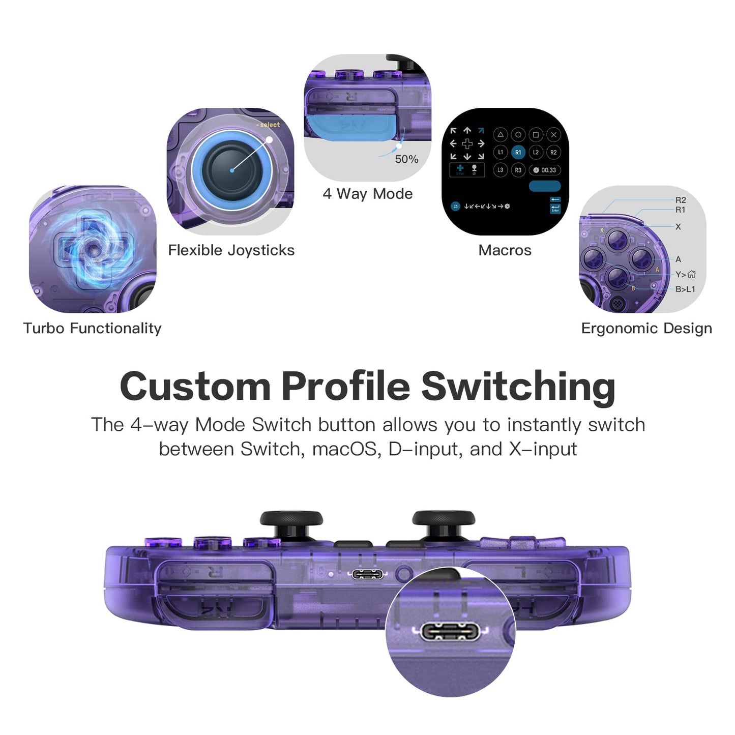 8Bitdo SN30 Pro Switch Wireless Bluetooth Game Controller Gamepad for Switch Steam Mac PC Android Windows MacOS (Purple)