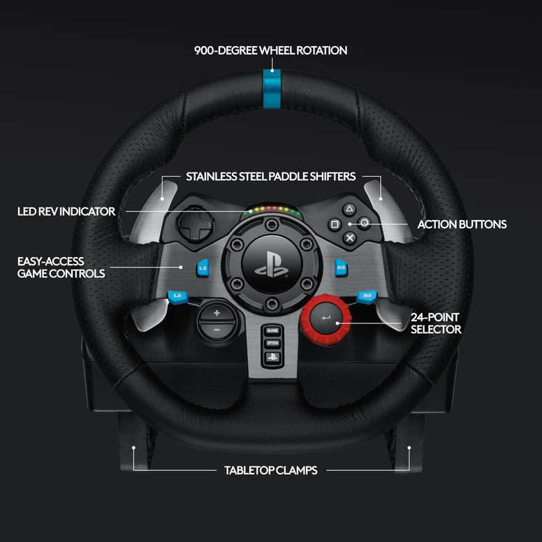 Logitech G29 Driving Force Racing Wheel and Floor Pedals, Real Force Feedback, Stainless Steel Paddle Shifters for PS5, PS4, PC, Mac - Black - UAE Version