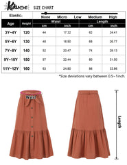 Kukume Maxi Skorts Skirt for Girls Button Front High Waisted Long Skirt with Belt Ruffled Skirts with Pocket 3-12Years