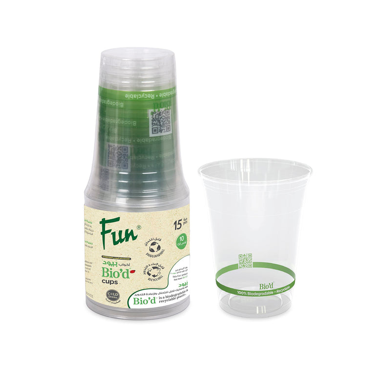 Fun® Biodegradable disposable clear plastic cup 10 Oz for Juices, Water, Cold Drinks,Drinking Cups, White Party Cups for Birthday Parties, Picnics, Ceremonies, and Weddings (Pack of 15)