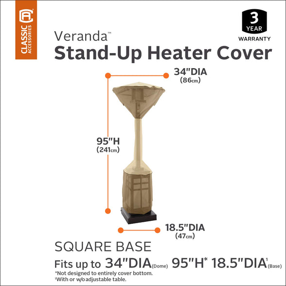 Classic Accessories Veranda Water-Resistant 34 Inch Square Stand-Up Patio Heater Cover