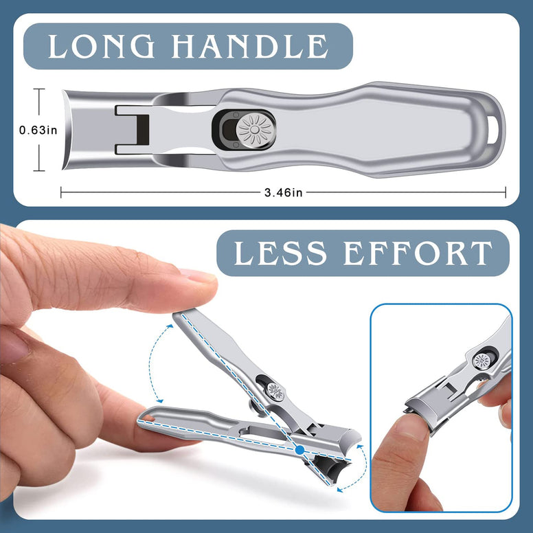 Nail Clippers - Wide Jaw Opening No Splash Nail Clippers for Thick Nails with Catcher,Stainless Steel Toenail Clippers Long Handle Nail Cutters Trimmer with Sharp Curved Blade for Men Seniors