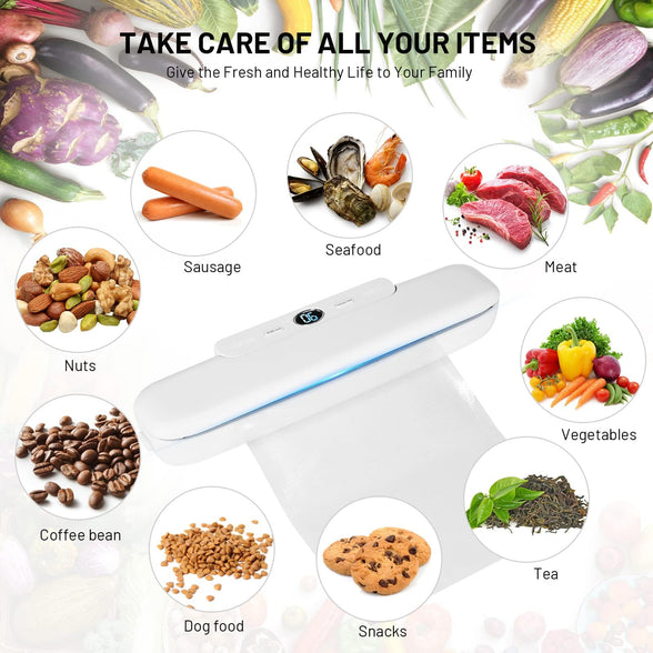 Vacuum Sealer for Food - Professional Foil Sealing Device with 10 Vacuum Bags - Sealing Device Vacuum Machine for Sous Vide, Dry and Moisture - Extended Storage Time and Freshness