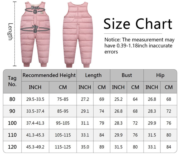 SEAUR - Baby Snow Pants Boys Warm Down Pants Girls Toddler Snow Bib Pants Thick Winter Trousers for Skiing (18-24 Months)