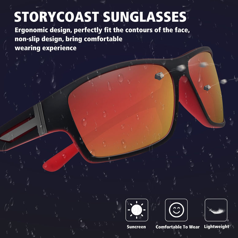 STORYCOAST Polarized Sports Sunglasses for Men Women Unbreakable Frame Cycling Fishing Driving, 2pack Blue Mirror+red Mirror