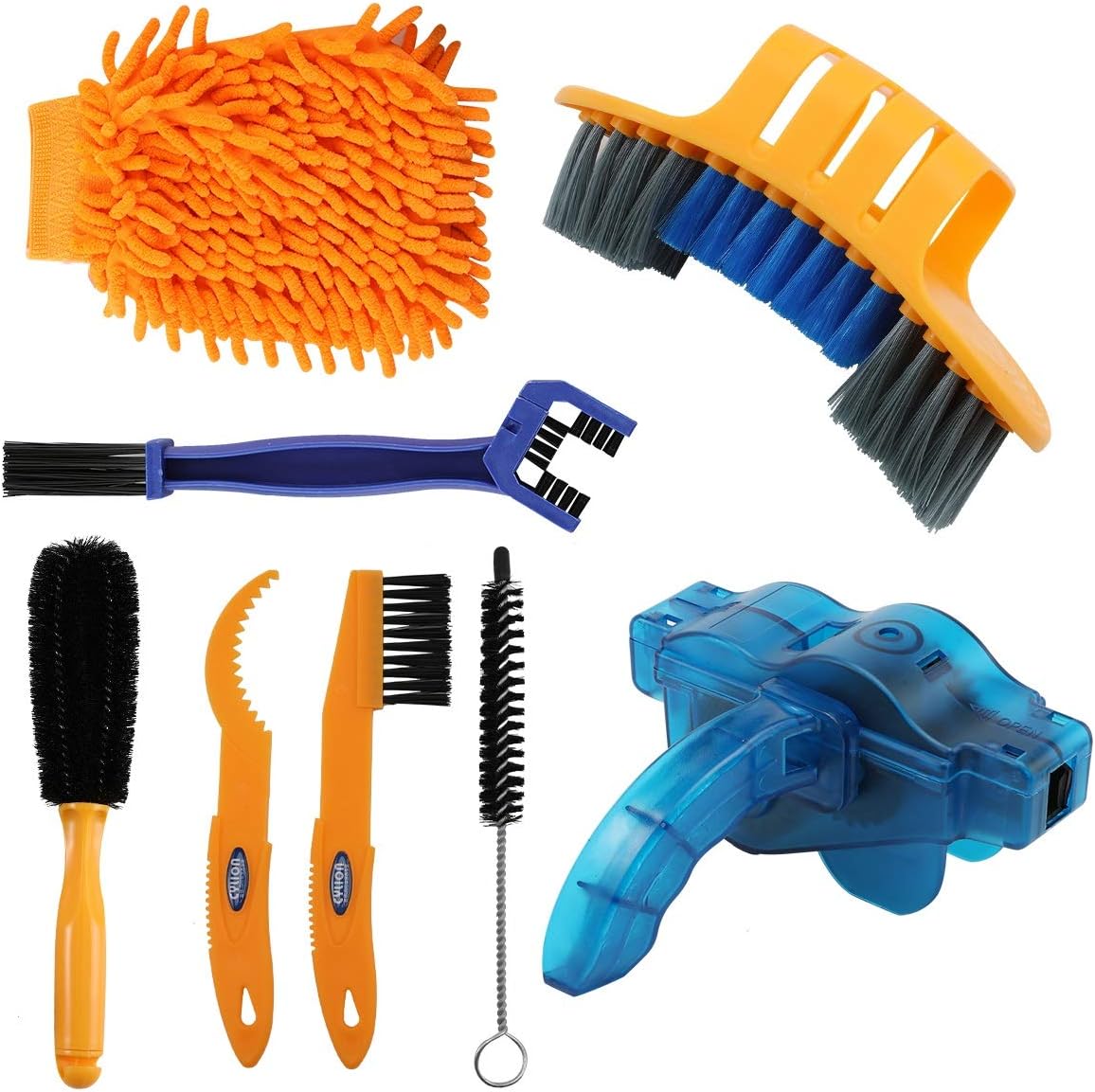 Anndason 8 Pieces Precision Bicycle Cleaning Brush Tool Including Bike Chain Scrubber, suitable for Mountain, Road, City, Hybrid,BMX Bike and Folding Bike