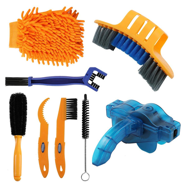 Anndason 8 Pieces Precision Bicycle Cleaning Brush Tool Including Bike Chain Scrubber, suitable for Mountain, Road, City, Hybrid,BMX Bike and Folding Bike