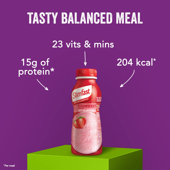 SlimFast Shake Multipack, Strawberry, 6 x 325 ml, Packaging May Vary