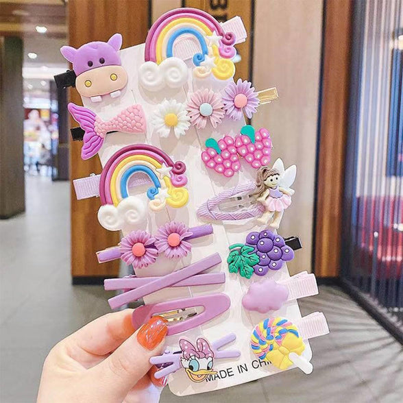 42 Pcs Cute Hair Clips Barrettes for Girls, Korean Princess Hair Accessories, Animal Fruit Rainbow Snap Hairpins for Kids Toddler Baby
