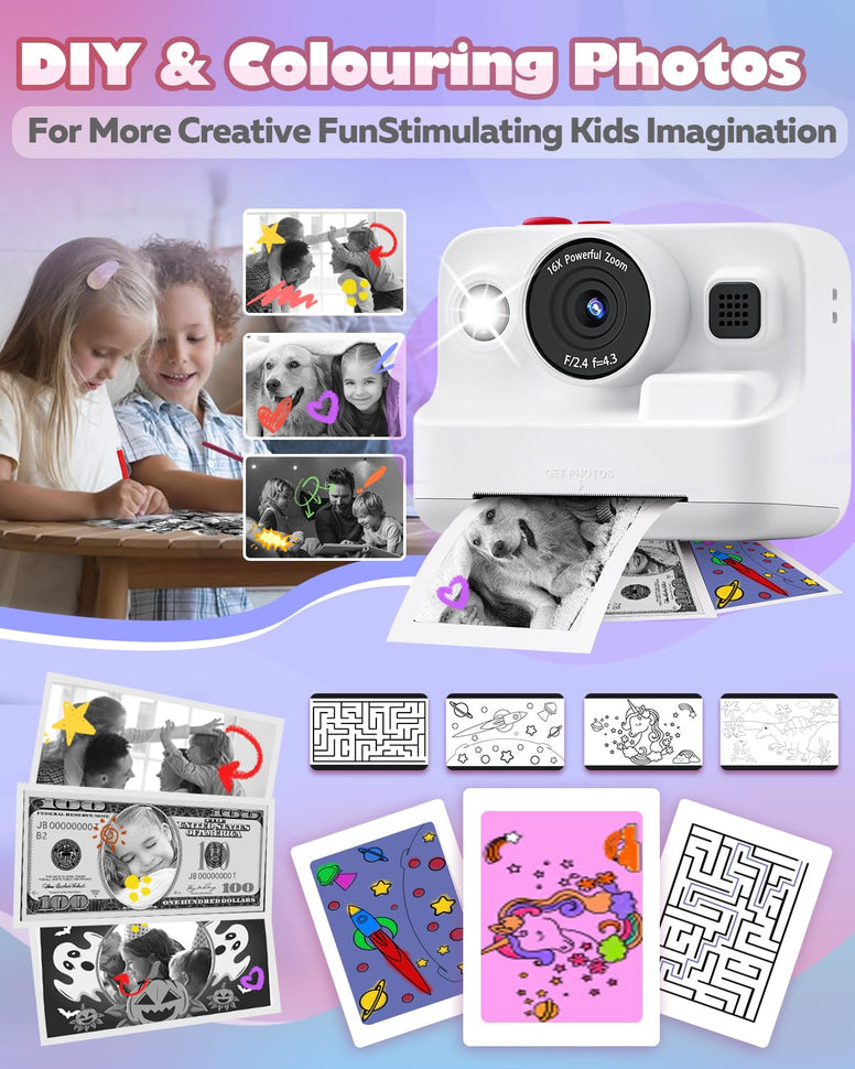 Kids Camera Instant Print, MEETRYE Instant Print Camera for Kids 4-14 Year Old, Christmas Birthday Gifts Digital Camera Toy for 5 6 7 8 9 10 Year Old Girls Boys Toddlers
