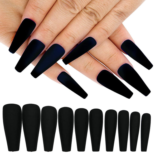 400pc Long Press on Nails Matte Coffin Ballerina Full Cover Fake Nail Tips DIY Acrylic False Nails for Women Girls Nail Art Decoration (Black White Pink Nude)