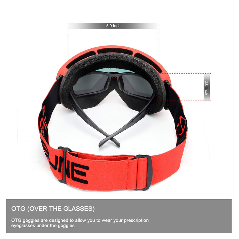 SPOSUNE Ski Goggles Over Glasses - Snow/Snowboard Goggle for Men, Women & Youth - UV400 Anti-Fog Snowmobile Goggles