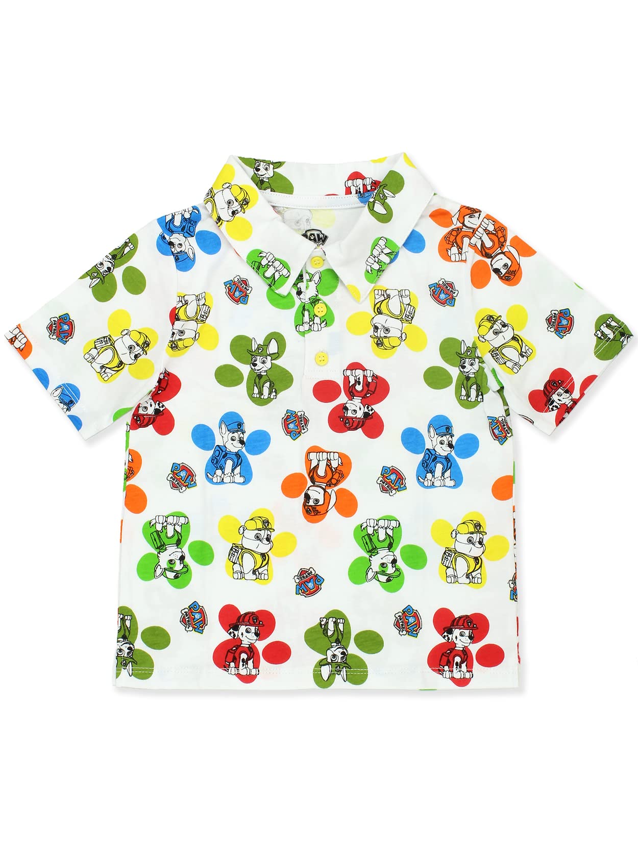 Paw Patrol Paw Print Toddler Boys Collared Short Sleeve Polo Tee Shirt (4T, White)