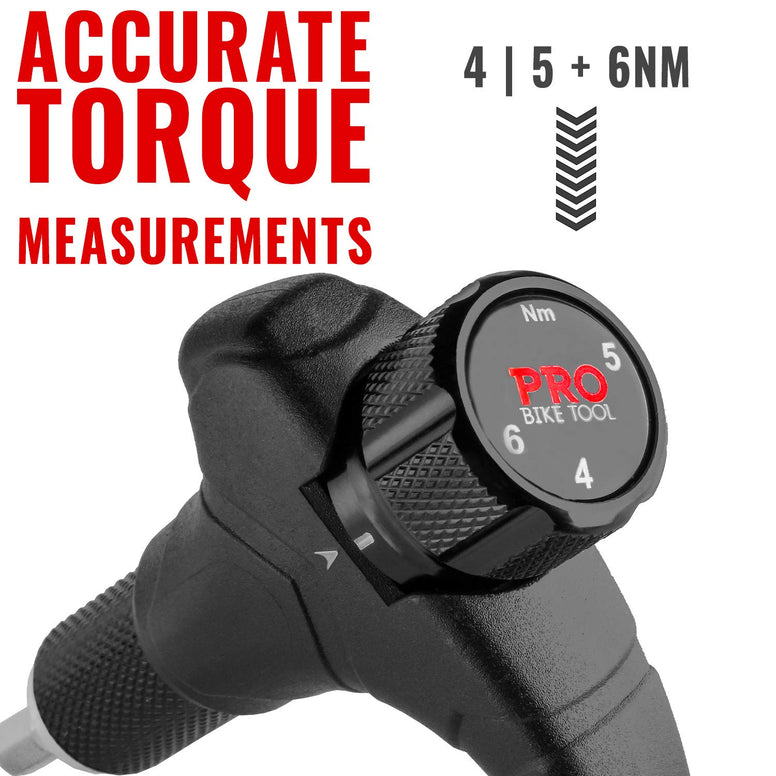 PRO BIKE TOOL Adjustable T Torque Wrench - 4, 5 and 6 Newton Meters - Quality Bicycle Maintenance Tool for Road & Mountain Bikes - 1/4 Inch Hex Driver Torque Wrench for Home & Roadside Repair