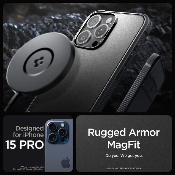 Spigen Rugged Armor MagFit for iPhone 15 Pro case cover (2023) MagSafe compatible - Matte Black