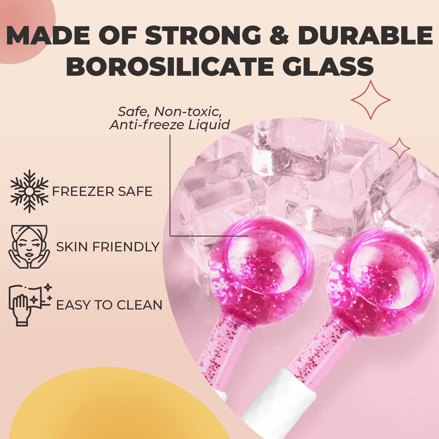 Pink Ice Globes for Facials - Cold Glass Face Roller for Puffiness & Wrinkles - Cooling Treatment for Face, Neck, and Eyes - Tighten Skin & Boost Circulation