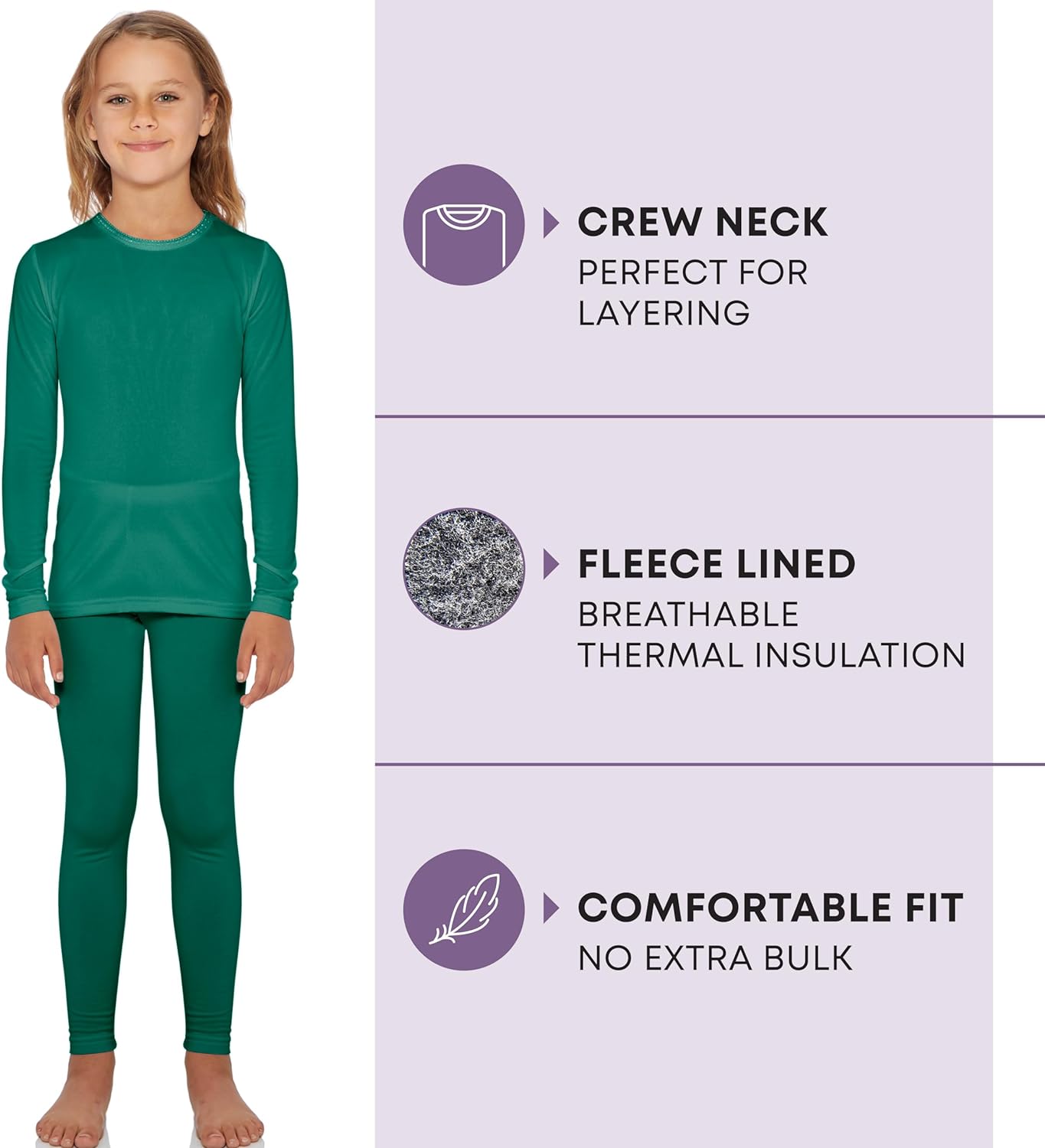 Rocky Thermal Underwear For Girls (Long Johns Thermals Set) Shirt & Pants, Base Layer w/Leggings/Bottoms Ski/Extreme Cold (Jade - Medium)