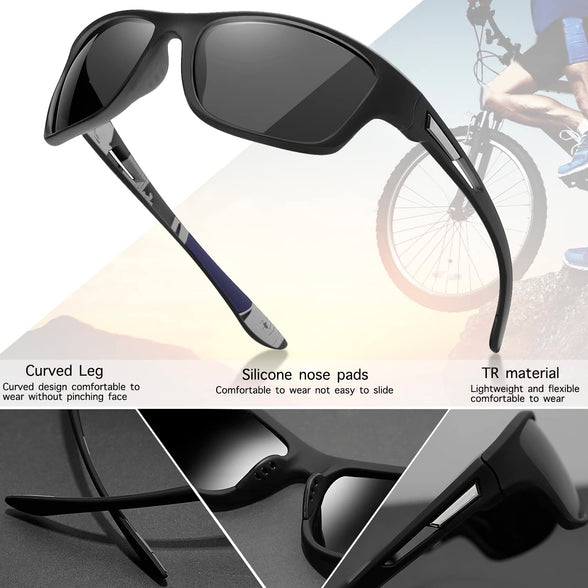 Tskestvy 3 Pairs Men’s Polarized Sport Wrap Around Sunglasses UV Protection Shades for Running Fishing Biking Cycling Driving