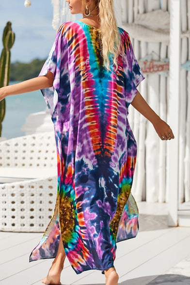 YouKD Maxi Dress V-Neck Kaftan Boho Robes Beach Cover-ups Dress Roomy Gowns for Women