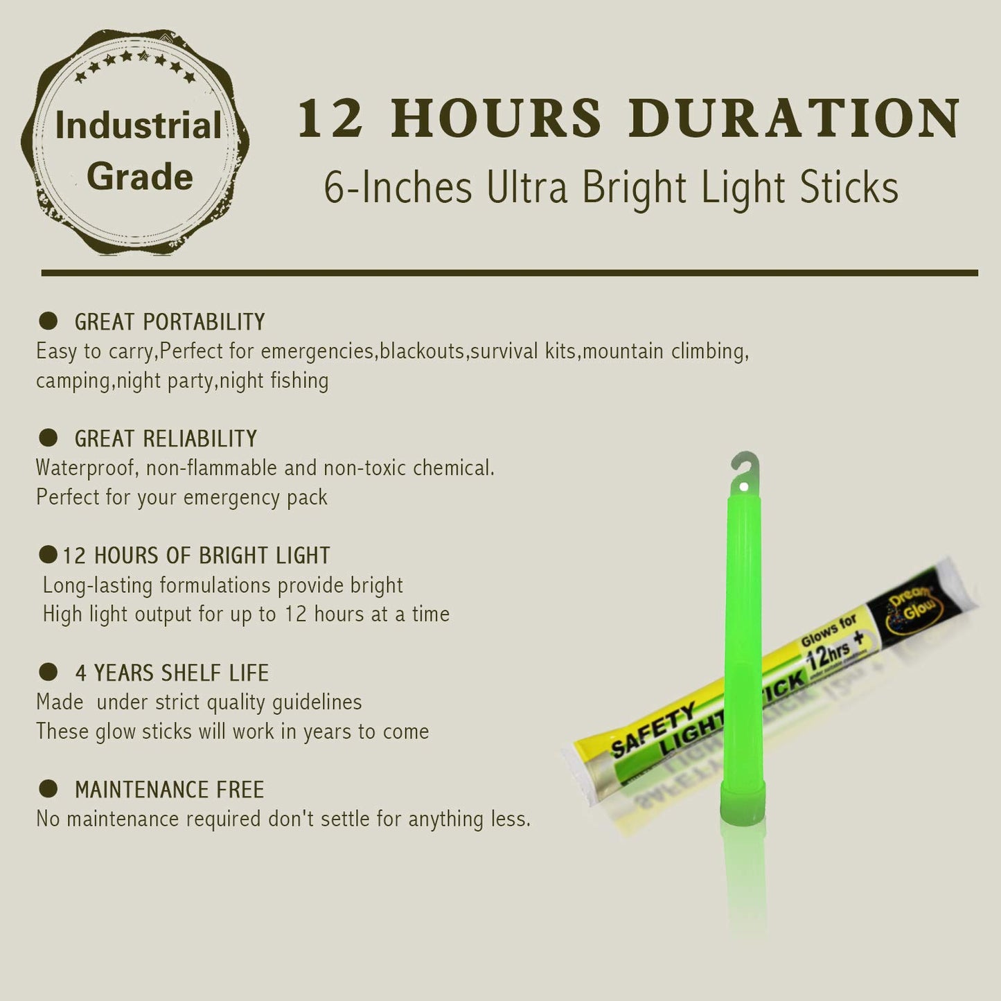 Industrial Grade Glow Sticks(12-90PCS) 6 inches Ultra Bright Emergency Light Sticks for Camping Accessories Hurricane Supplies,Earthquake, Survival Kit More Lasts Over 12 Hours……