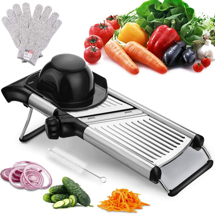 Adjustable Mandoline Slicer with Free Cut-Resistant Gloves and Brushes Stainless Steel Slicer Vegetable Potato Onion Food Slicer for Kitchen by Vinipiak