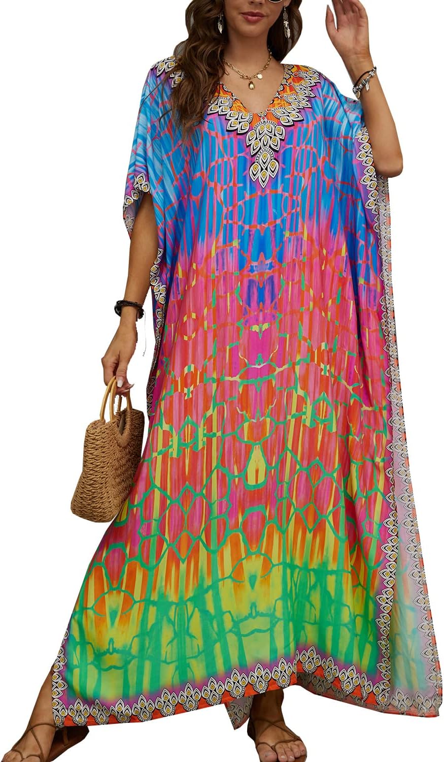 YouKD Wemon's Summer Long Kaftan Bohemian Maxi Kimono Dress Swimsuit Beach Cover Up Robes