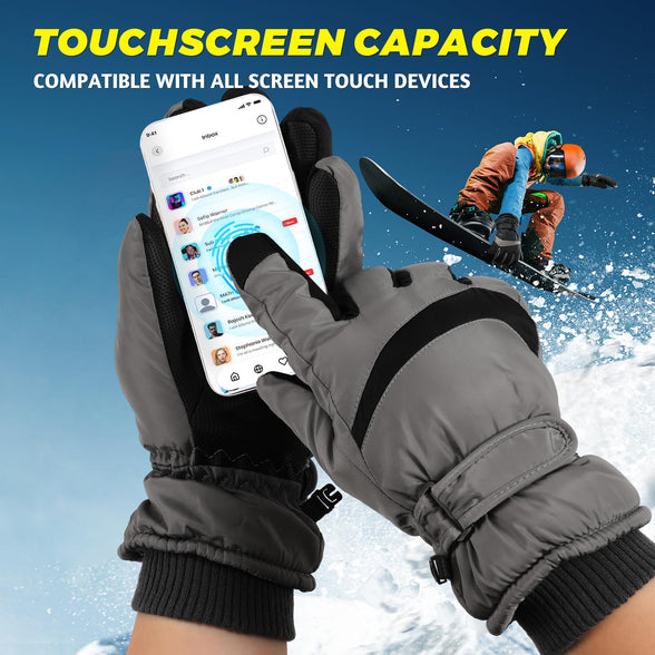 Trifabricy Winter Ski Gloves for Men Women, Waterproof Windproof Touchscreen Gloves Cold Weather, Snow Gloves for Skiing Snowbarding