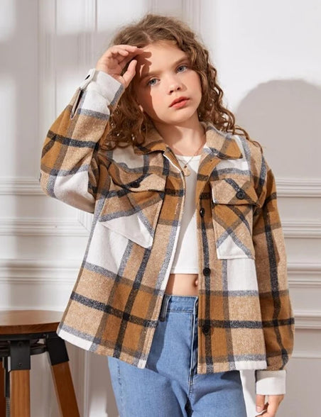 Fhniepan Girls Flannel Plaid Button Down Long Sleeve Shirt Jacket Shackets