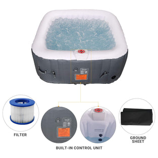 #WEJOY AquaSpa Portable 61X61X26 Inch Bubble Jet Spa 2-3 Person Portable Inflatable Square Outdoor Spa Hot Tub, Grey, One Size