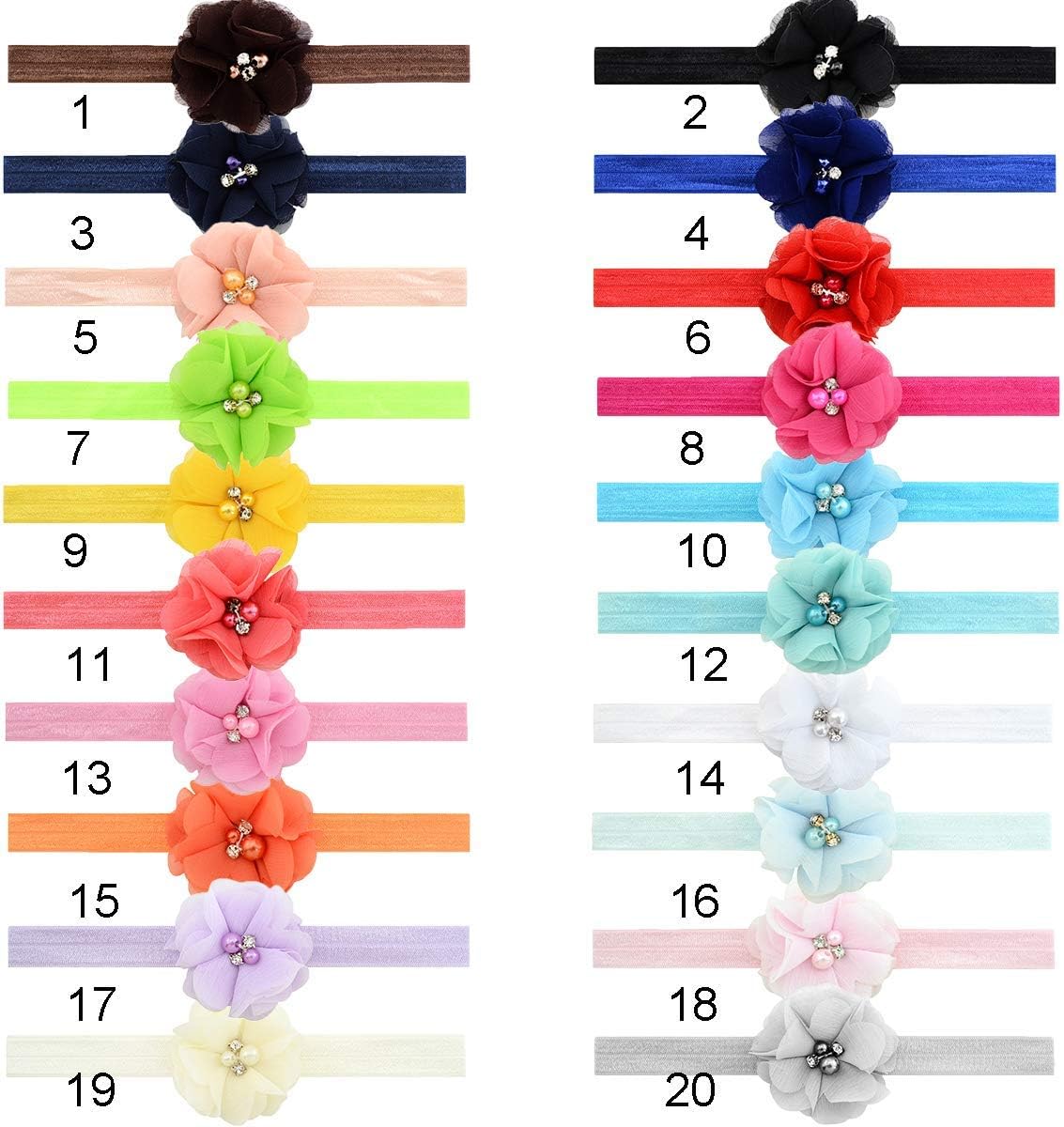 WillingTee 20colors 2" Glitter Flowers Headbands Baby Girls Headbands Flowers Soft Hair Band Headwear Hair Accessory for Baby Girls Newborns Infants Toddler and Kids