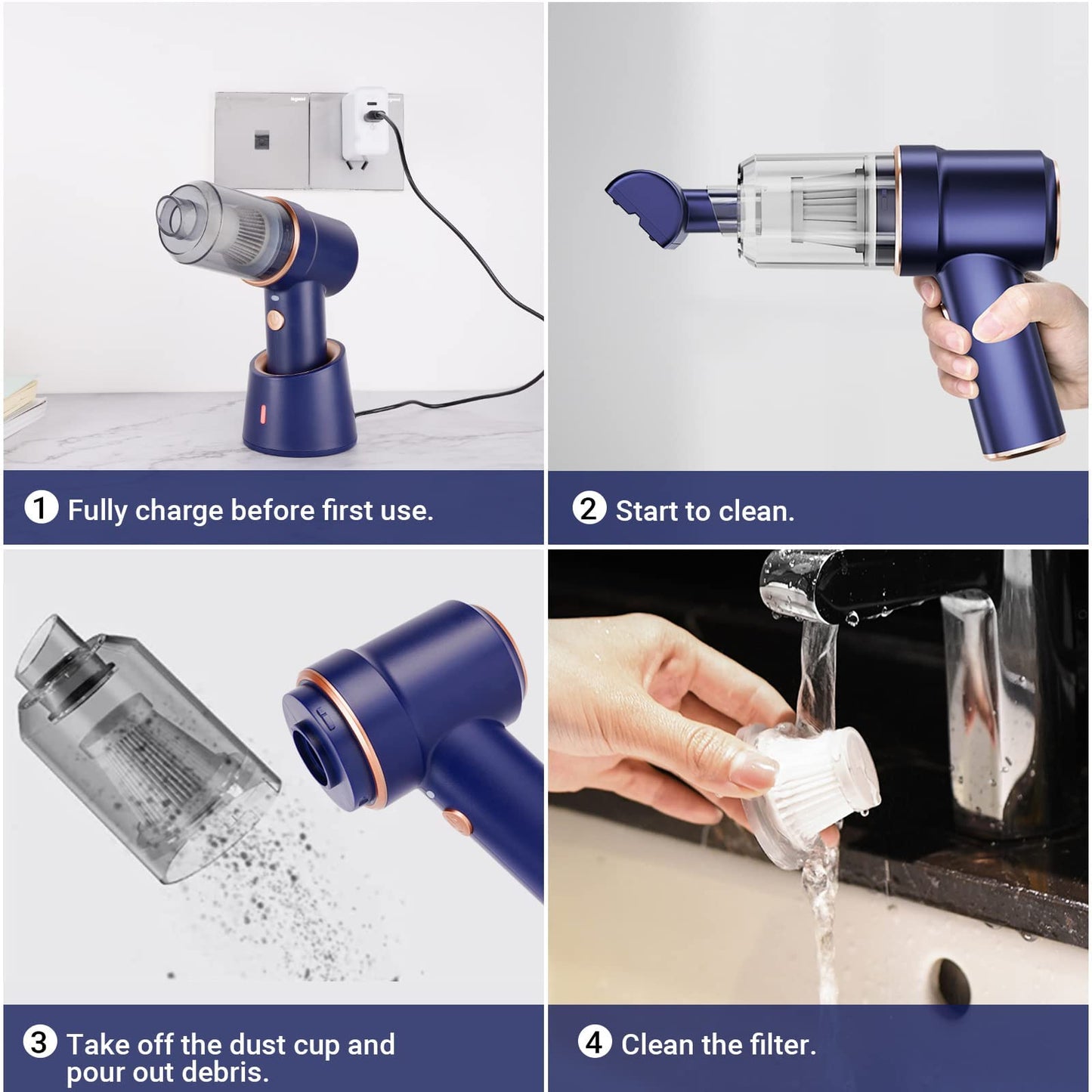 KASTWAVE Cordless Handheld Vacuum Cleaner - 2-in-1 Vacuum & Air Duster, 9000PA Suction, Wet/Dry Use, LED Light, Multi-Nozzles, Floor Brush - Perfect for Car, Home, Office, and Pet Hair