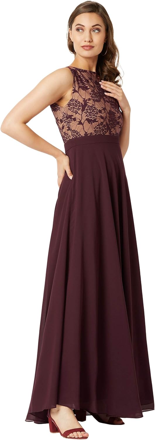 Miss Olive Women's Georgette Fit and Flare Maxi Dress