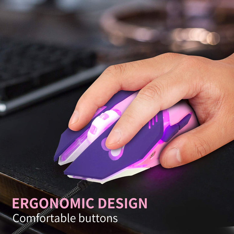 Greshare Gaming Mouse,Pink Backlit Optical Game Mice Ergonomic USB Wired with 2400 DPI and 6 Buttons 4 Shooting for Computer/Win/Mac/Linux/Andriod/iOS. (Purple)