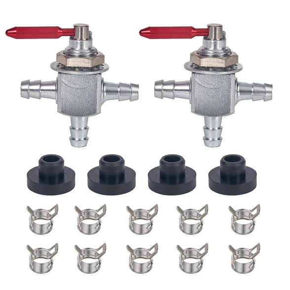 Mikatesi 2Pack Two-Way Cut-Off Fuel Valves Kit Replaces For Scag 2-Way 1/4" Barbs Steel Fuel Oil Gas Petcock in Line Valve 482212, E633347, 1-633347, Husqvarana 539102679 with Hose Clamps