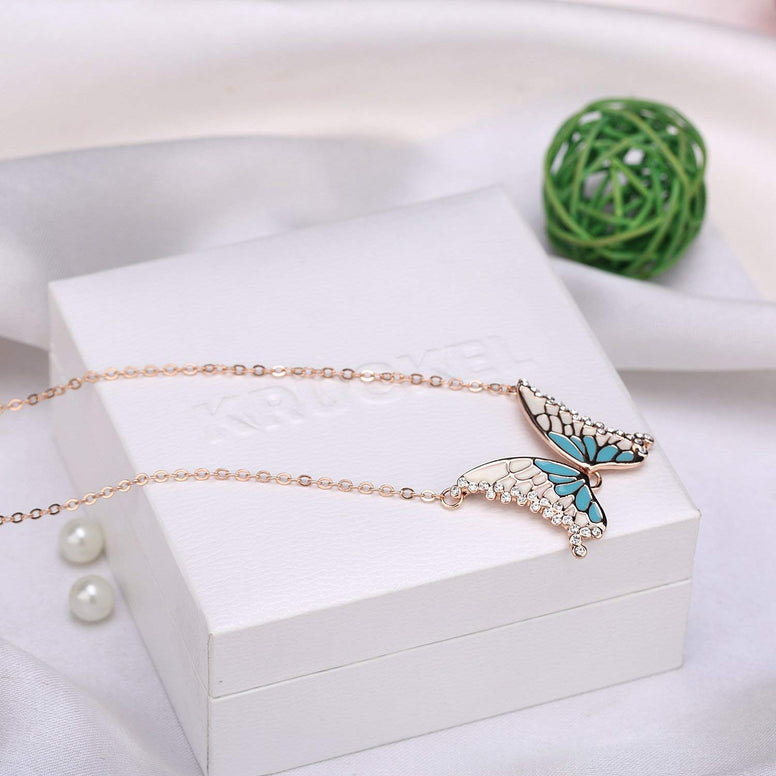 KRUCKEL Sparkling Butterfly Rose Gold Plated Necklace made with Austrian crystals - 5021010