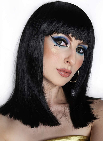 ALLAURA – Black Cleopatra Wig Long Black Bob Wig – Straight Black Bob with Bangs – Egyptian Wig Hair Fits Adults