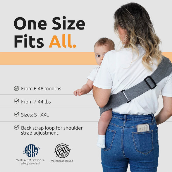 AUYEAZGO Toddler Sling, Ergonomic Baby Sling Carrier with Adjustable Strap, Soft Padding & Non-Slip Hip Seat, Perfect for Infant and Toddler(7-44 lbs), Premium Cotton (Steel Gray)