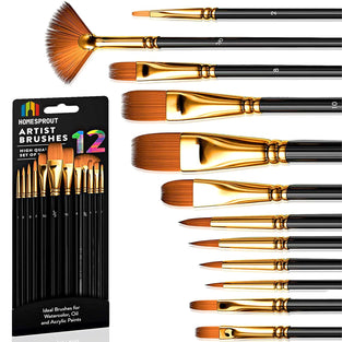 Paint Brush Set of 12 - Acrylic Paint Brushes for Acrylic Oil Watercolor, Facial Nail Art, and Rock Painting Artist Paintbrush Kit for Canvas, Gouache, and Fabric Paint Brushes Kit for Kids, Adults