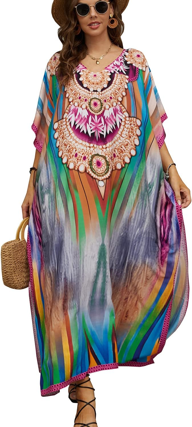 YouKD Wemon's Summer Long Kaftan Bohemian Maxi Kimono Dress Swimsuit Beach Cover Up Robes