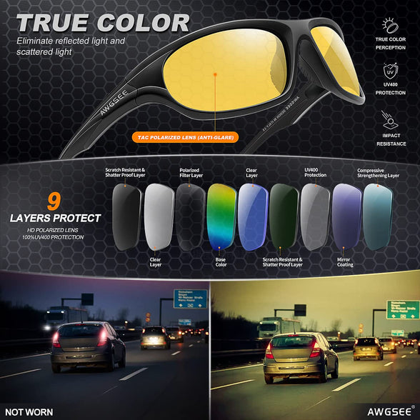 AWGSEE Polarized Sports Sunglasses For Men Cycling Driving Fishing Sun Glasses TR90 Unbreakable Frame 100% UV Protection