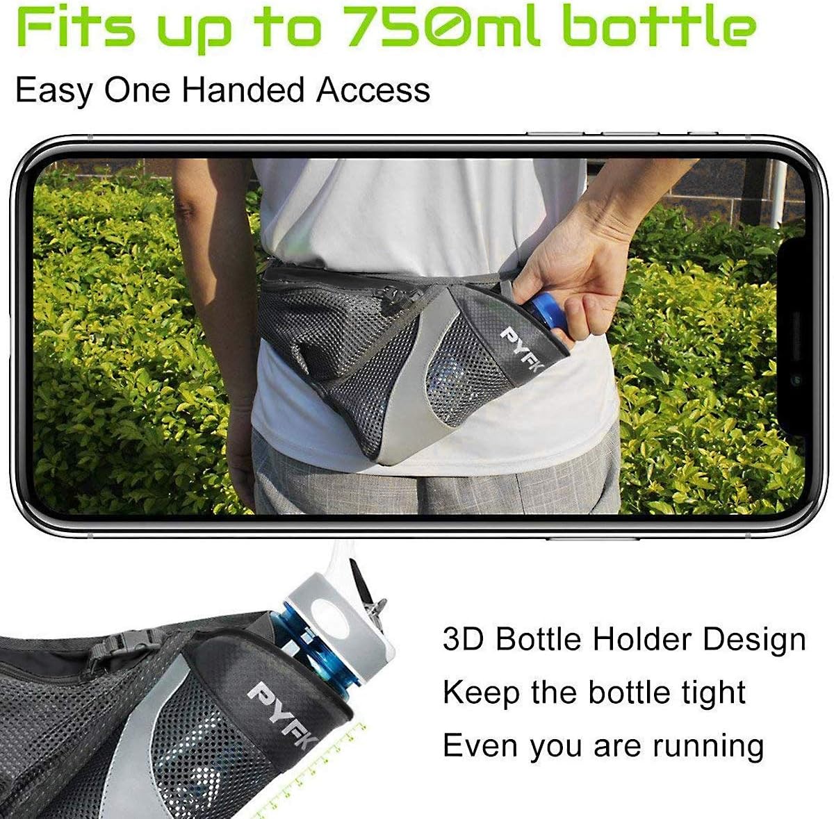 PYFK Running Belt Hydration Waist Pack with Water Bottle Holder for Men Women Waist Pouch Fanny Bag Reflective ((Bottle Not Included))