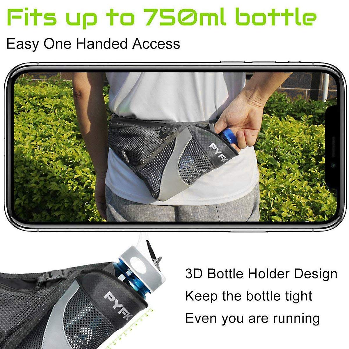 PYFK Running Belt Hydration Waist Pack with Water Bottle Holder for Men Women Waist Pouch Fanny Bag Reflective ((Bottle Not Included))