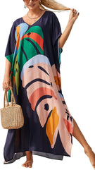 YouKD Maxi Dress V-Neck Kaftan Boho Robes Beach Cover-ups Dress Roomy Gowns for Women