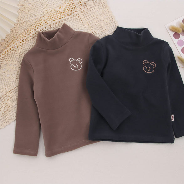 Toddler Baby Girl Long Sleeve T Shirt Kids Basic Solid Color Ribbed Turtleneck Knit Puff Tee Top Cotton Clothes 1-6T