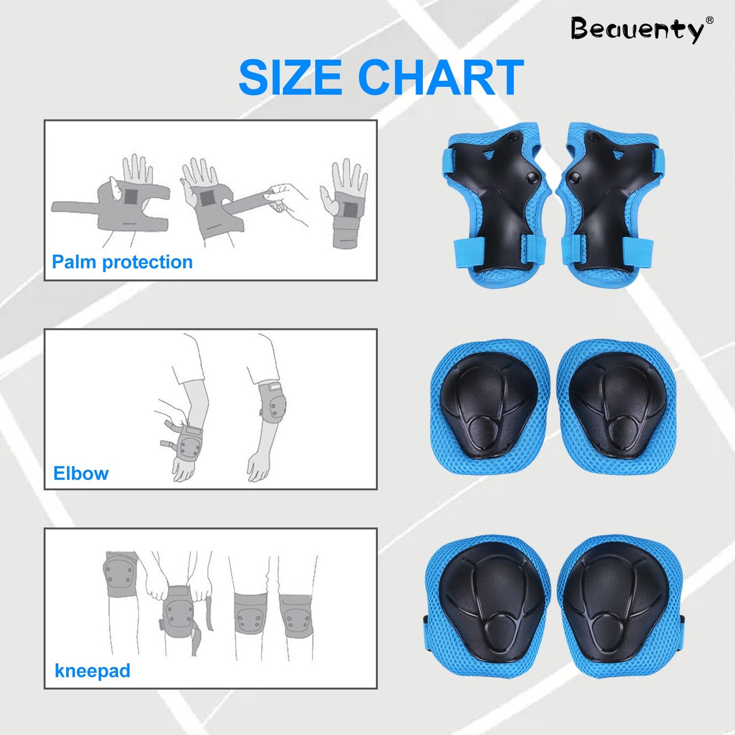Beauenty Kids Protective Gear Set,Adjustable Kids Knee Pads Elbow Pads Wrist Guards for Skating Cycling Bike Rollerblading Scooter