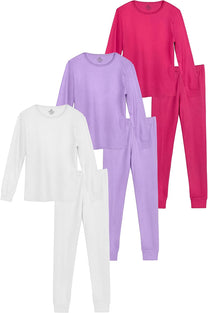 Resinta 6 Pieces Cotton Girls' Thermal Underwear Set Girls’ Top and Long Johns Winter Base Layer Top & Bottom, 3 Set