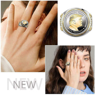 US President Trump Commemorative Silver Coin Ring, the 45th President's Memorial Ring Accessories Souvenir Gift for Men and Women